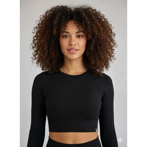 RYDERWEAR LongSleeve Black Ribbed Crop Top Womens Size Small